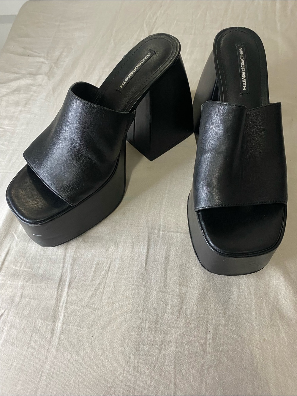 Windsor Smith Mansion Black Leather Platform Mules